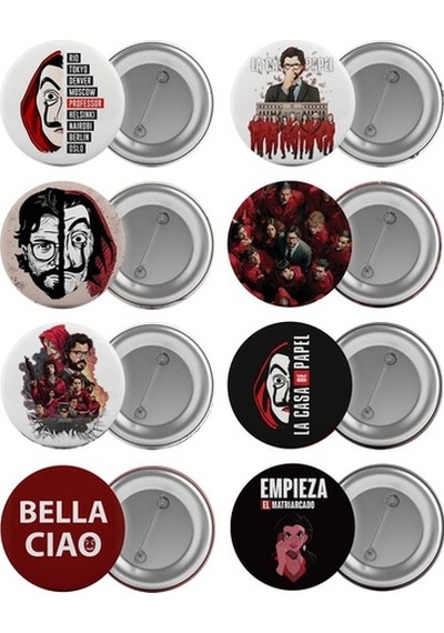 La Casa De Papel Çanta Rozeti Seti 8 Adet En Büyük Boy 5.8Cm Iğne