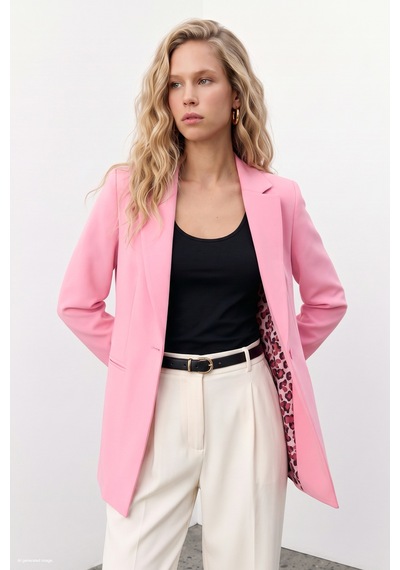 Sateen Mono Yaka Klasik Ceket - Açık Pembe-137777