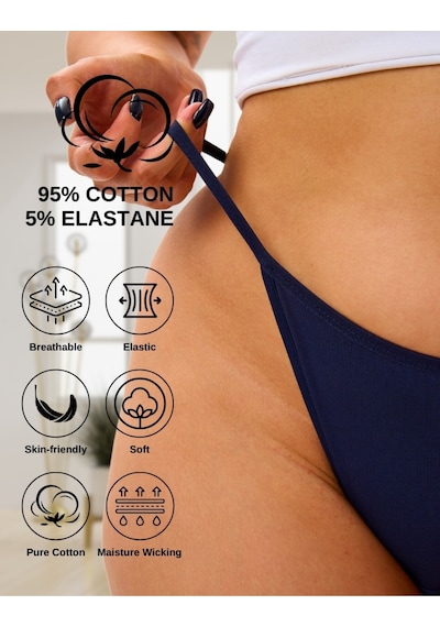 Alya Underwear Kadın İpli Tanga Külot – 3’lü Paket (Lacivert,Beyaz,Kırmızı) |1301-T0201