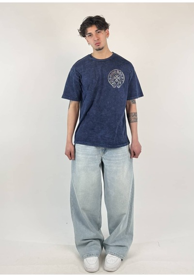 Zaee Vintage Washed Taşlı Oversize T-shirt Lacivert