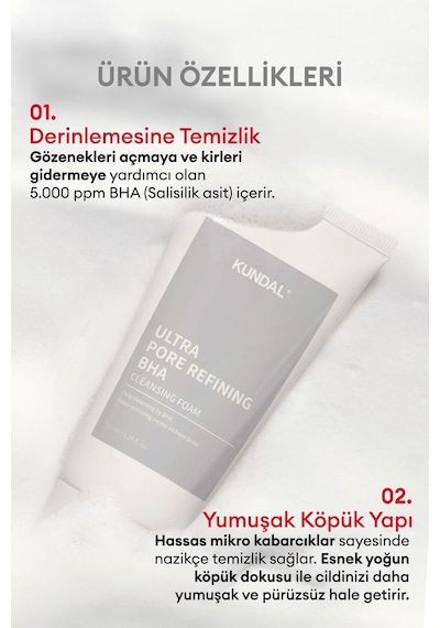 Gözenek Arındırıcı Bha İçeren Temizleme Köpüğü Kundal Ultra Pore Refining Bha Cleansing Foam 155ml