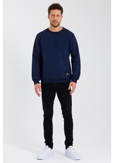 MMetalic Bisiklet Yaka Etiket Detayı İçi Pamuklu Erkek Sweatshirt Lacivert