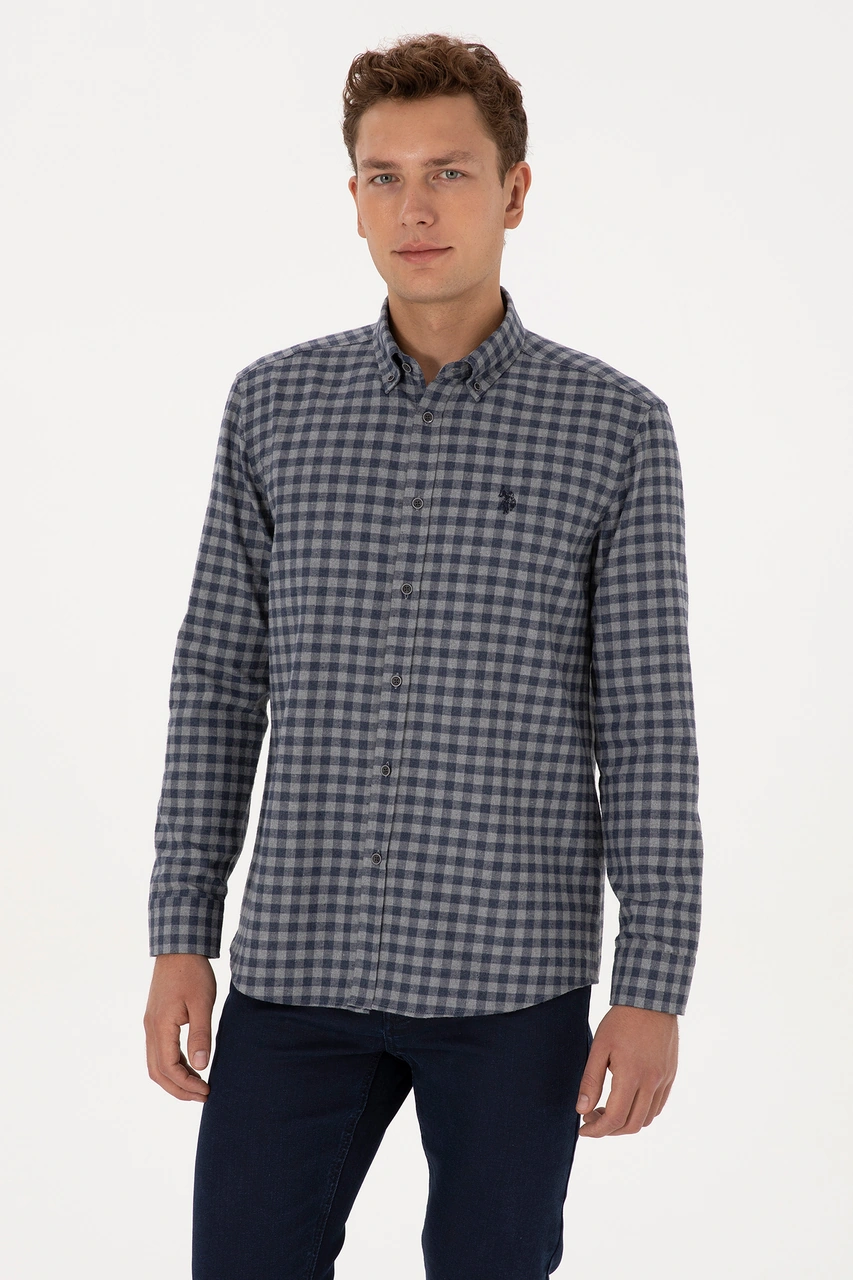 U.S. Polo Assn. Erkek Lacivert Uzun Kollu Kareli Gömlek 50308526-VR003