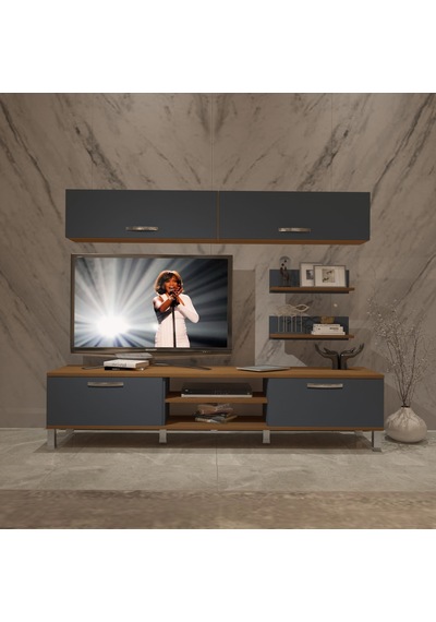 Decoraktiv Eko 5 Mdf Dvd Krom Ayaklı Tv Ünitesi Tv Sehpası Ceviz - Antrasit