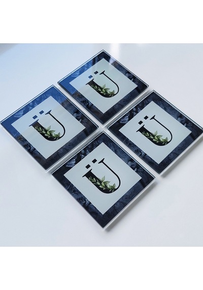Decorita Cam Bardak Altlığı Ü Harfli Tasarım 4'lü Takım 10 x 10 CM Çok Renkli