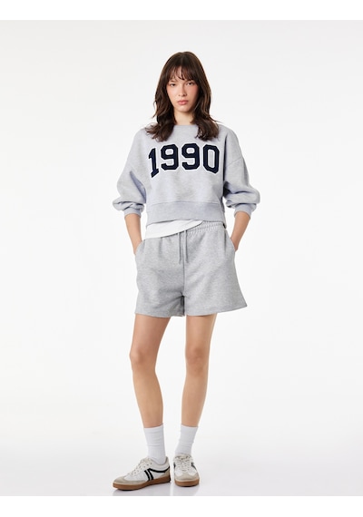Koton Slim Fit Beli Bağcıklı Cepli Simli Mini Şort Kar Melanj 6sal40139ık Gri Melanj