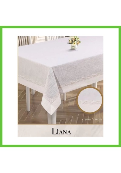 Bezos Liana Model Krem 160x220 Cm Keten Dantel Şık Dekoratif Yemek Masası Örtüsü Dmc