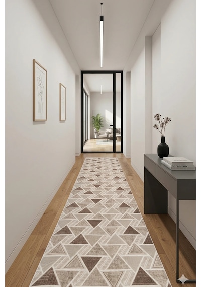 Villadia Home Textile Modern Desen Baskılı Kaymaz Taban Elit Şık Dört Mevsim Yıkanabilir Halı Yolluk Oturma Salon Odası Vd1107kahve Kahve