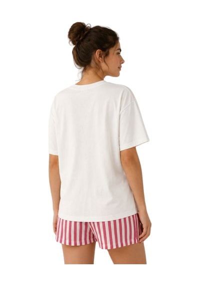 Kadın Limon Baskılı Çizgili Şortlu Pijama Takım Beyaz