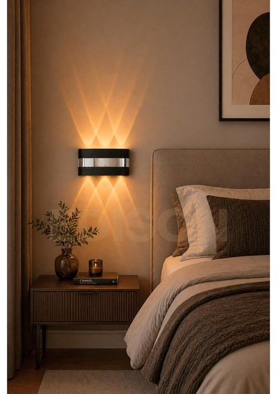 Tr Gümüş Detaylı Led Aplik, Amber Işık, Çift Yönlü Dekoratif Duvar Lambası, 18 Cm X 9.5 Cm Genel