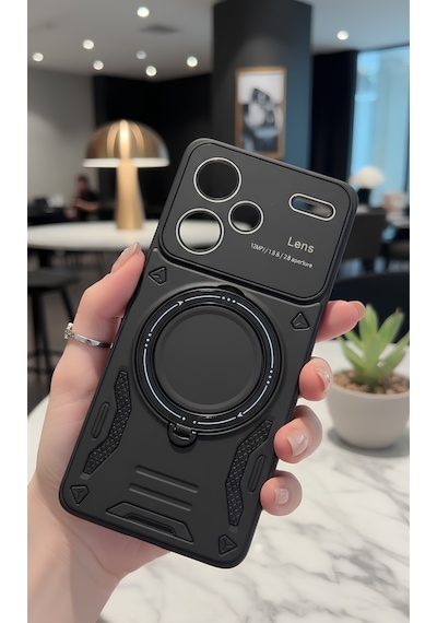 Redmi Note 13 Pro Plus İçin Uyumlu 3d Kamera Lens Korumalı Yüzüklü Stand Olabilen Kılıf