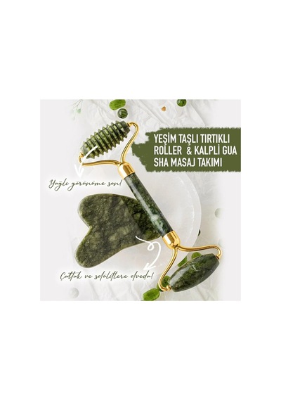 %100 Doğal Yeşim Taşı Jade Roller Ve Gua Sha Masaj Seti - 2'li Cilt Bakım Ve Yüz Masaj Aleti
