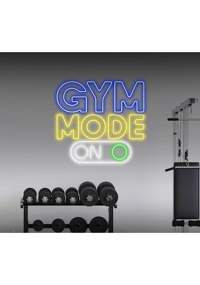 Gym Mode On Yazılı Ve Şekilli Neon Tabela Mavi