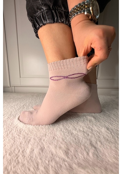 Ozzy Socks 3 Çift Kadın Taş Detaylı Dikişsiz & Takviyeli Patik Çorap Krem