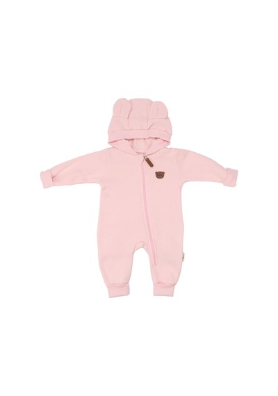 Bebegen Kız Bebek Pudra Baby Ayıcık Armalı Kapüşonlu 3 İplik Fermuarlı Tulum Çok Renkli