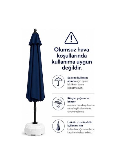 Alubrella Lacivert Bahçe, Güneş Şemsiyesi Yuvarlak 250 Cm Çap/8 Çelik Tel Bidonsuz