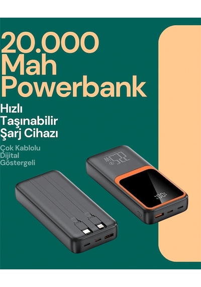 Taşınabilir Şarj Cihazı 20000 Mah 22.5w Hızlı Şarj + Dijital Ekran + Kablo Dahil