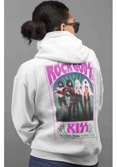 Sevbano Rock Gods Kiss Rock Metal Müzik Grubu Sırt Baskılı Unisex Oversiz beyaz