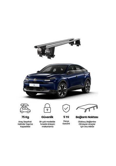 Royal Citroen C4 2020 Ve Sonrası Uyumlu Gri Kilitli Ara Atkı Port Bagaj Tavan Barı