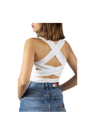 Terapi Men Beyaz Sırt Detaylı Fitted/vücuda Oturan Kare Yaka Crop Bluz Beyaz