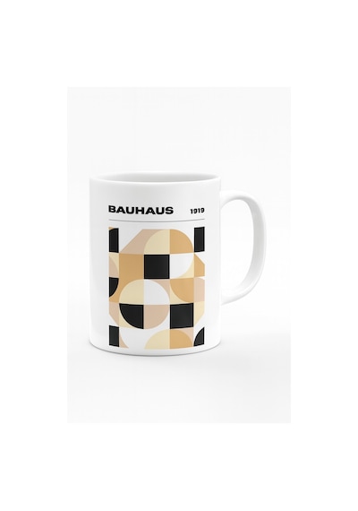 Bauhaus Esintisi Seramik Kupa Beyaz - Çok Renkli