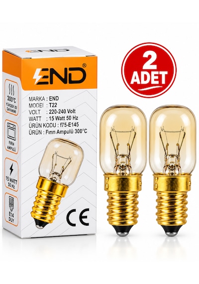 2 Adet Fırın Ampulü 15w E14 Duy 220-240v 300 C Yüksek Isıya Dayanıklı 1