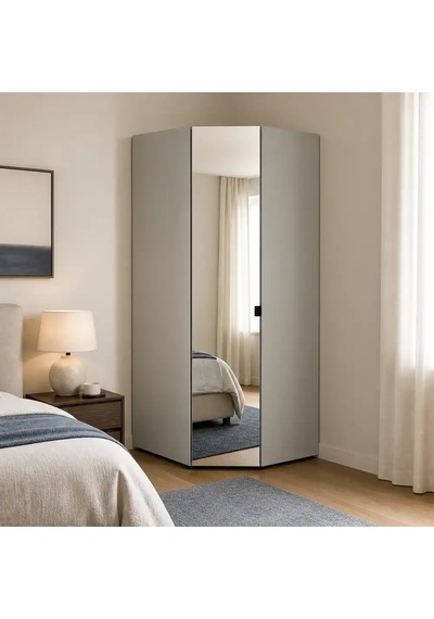 Oryana Ayna Kapaklı Köşe Gardırop - Trend Gri 90x210x90 Cm Oryana Ayna Kapaklı Köşe Gardırop - Trend Gri 90x210x90 Cm
