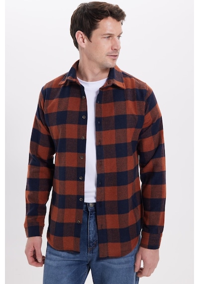 Tudors Erkek Slim Fit Dar Kesim Kareli Kışlık Oduncu Gömlek-42205 Kiremit