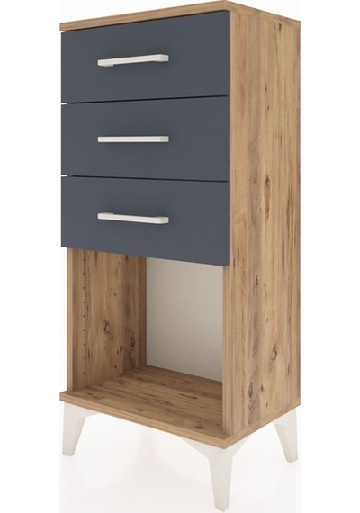 Arges Komodin 3 Çekmeceli 44x30x96 Çam-antrasit Atlas Çam