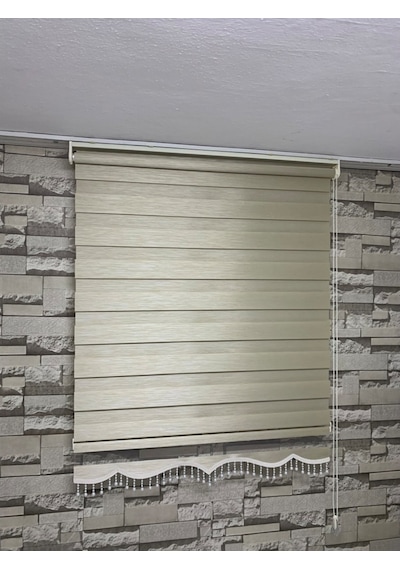Bambu Krem Renk Zebra Perde (Etek Boncuklu)