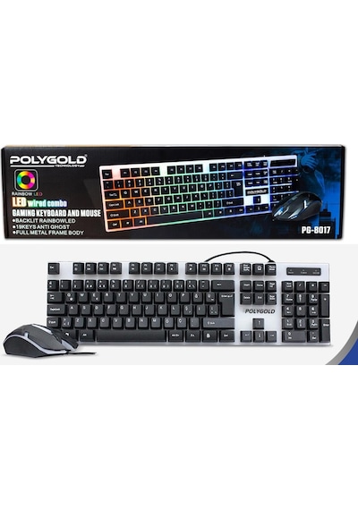Polygold PG-8017 Işıklı Oyuncu Klavye Mouse Seti