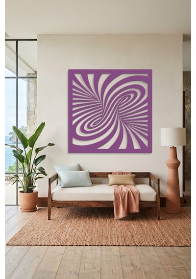 Optik İllüzyon Metal Duvar Tablosu - Metal Duvar Sanatı - Duvar Dekoru - 50 X 50 Cm Mor