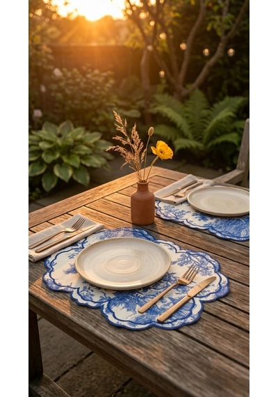 Toile Azure Embroidered Amerikan Servis Çok Renkli
