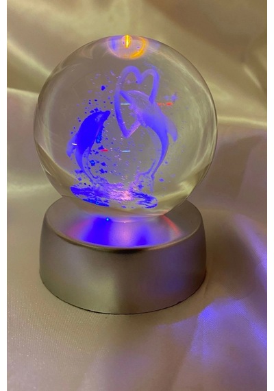 3d Led Işık Cam Küre Çok Işıklı Pilli Kalp Yunus