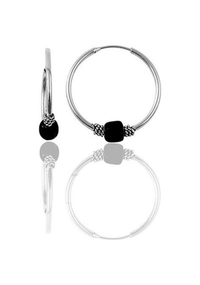 Gümüş 12 Mm Mini Siyah Taşlı Halka Küpe