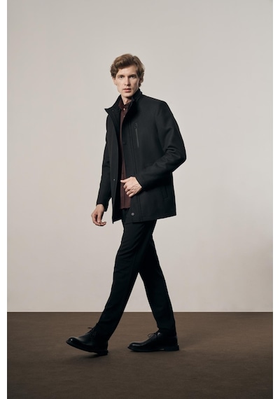 İmza Siyah Dik Yaka Tam Astar Classic Slim Fit Esnek Kaşe Kaban 1008255150 Siyah