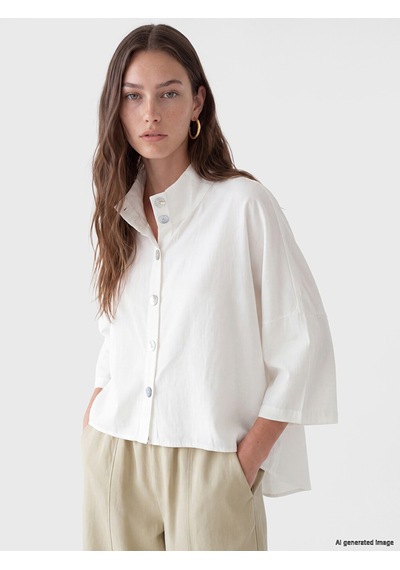 Lcw Modest Ekru Dik Yaka %100 Pamuklu Bluz