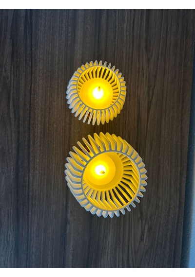 Asimetrik 2 Li Dekoratif Led Talight Şamdan Mumluk Modern Masaüstü & Kahve Köşesi Ambiyans Işığı Beyaz