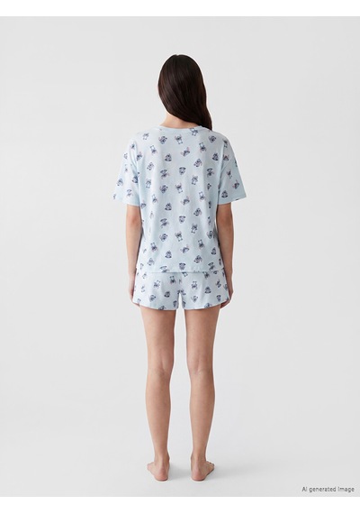 Lcw Young Mavi Stitch Baskılı Kadın Şortlu Pijama Takımı Lcw Young Mavi Stitch Baskılı Kadın Şortlu Pijama Takımı