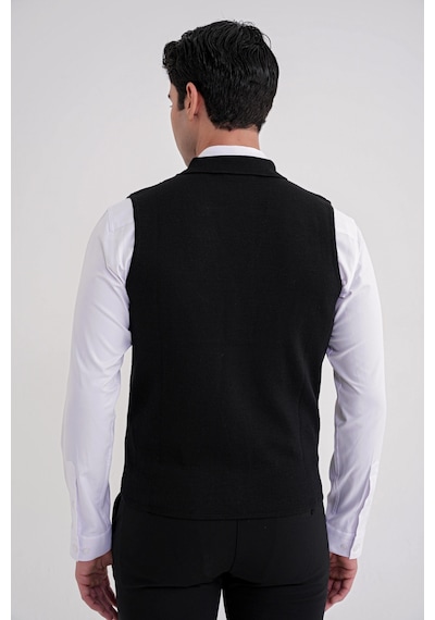 Slim Fit Ceket Yaka Düğmeli Siyah Yünlü Triko Yelek Try 012 Siyah