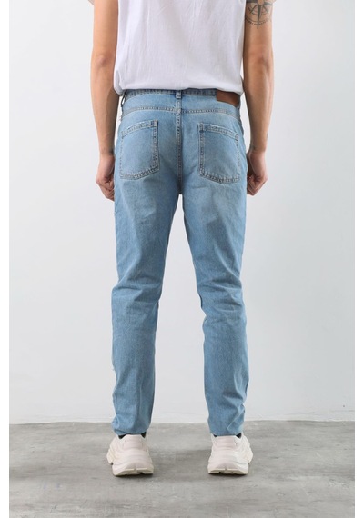 Blue White Erkek Yırtık Detaylı Jean Pantolon Mavi