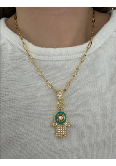 Beren Aksesuar Stainless Steel Fatma'nın Eli Çelik Kolye Gold