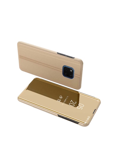 Huawei Mate 20 Pro Aynalı Kapaklı Lüx Kılıf Gold