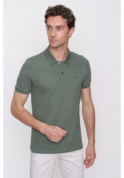 Haki Basic Düz %100 Pamuk Slim Fit Dar Kesim Kısa Kollu Polo Yaka Tişört 99yc018011710 Haki