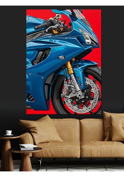 Ahşap Tablo Mavi Motor Hızlı Sürüş