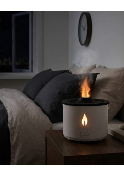 Mey İthalat Alev Ve Volkan Efektli Ultrasonik Aroma Difüzörü Led Gece Lambalı Hava Nemlendirici