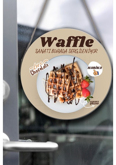 Waffle Salonu Duvar, Kapı, Çift Taraflı Askılı Pano Karşılama Tabelası, Waffle Dükkan Süsü
