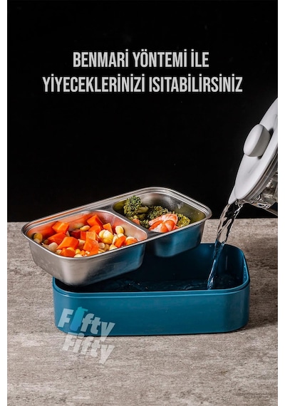 Vagonlife İki Kat Üç Bölme Paslanmaz Çelik Bento Lunch ffbl50002 1400 ML