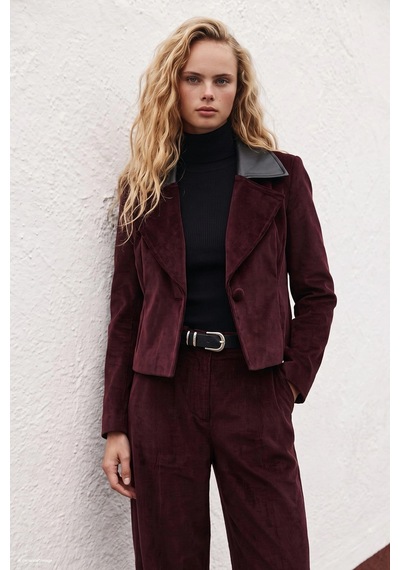 Sateen Bedene Oturan Kadife Ceket Bordo