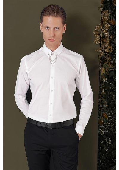 Efor Gk 707 Slim Fit Beyaz Klasik Gömlek Beyaz
